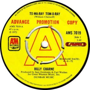 Billy Charne: To-Ma_ray Tom-O-Ray Britain 7-inch promo