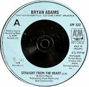 Bryan Adams: Straight From the Heart Britain 7-inch stock label