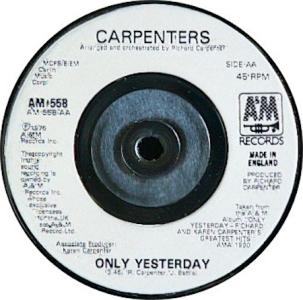 Carpenters: Only Yesterday Britain 7-ich stock label