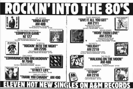 A&M Records Canada February 1980 singles ad