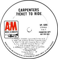Carpenters: Ticket to Ride Canada promotional label