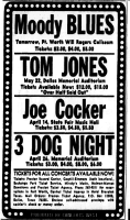 Joe Cocker Mad Dogs tour Dallas, TX ad