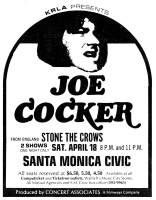 Joe Cocker Mad Dogs tour Santa Monica, CA ad