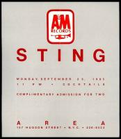 Sting NYC Invitation 1985