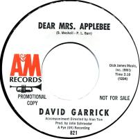 David Garrick: Dear Mrs. Applebee U.S. promotional 7-inch