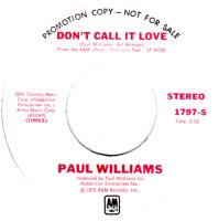 Paul Williams: Don't Call It Love U.S. promotional 7-inch