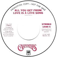 Carpenters: All You Get From a Love Song U.S. promotional 7-inch