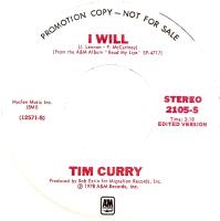 Tim Curry: I Will U.S. promotional 7-inch