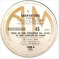 Carpenters: All You Get From Love Is a Love Song Argentina 7-inch