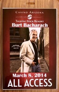 Burt Bacharach 2014 backstage pass
